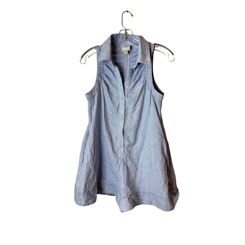 Maeve Shirt Womens XS Blue Collared Chambray Sleeveless Button Up Romper Dress